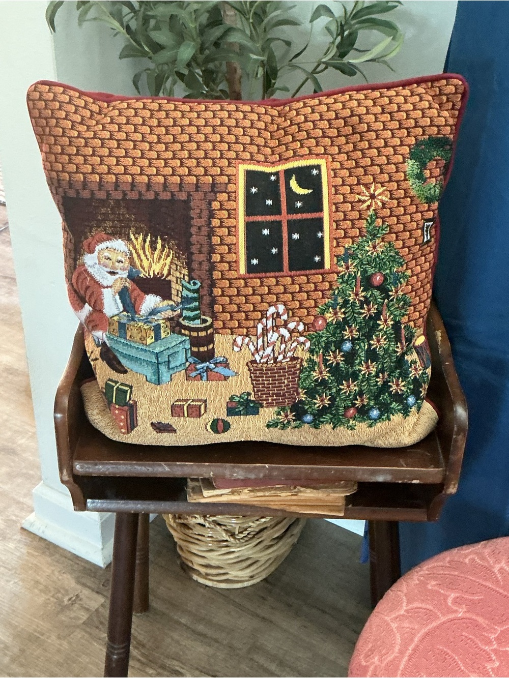 santa clause christmas Pillow Embroudered Fireplace Stockings Tashe Home